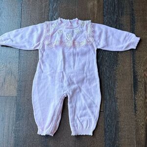 Starting out baby girls crochet knit sleeper outfit size 6 mo pink floral embroi